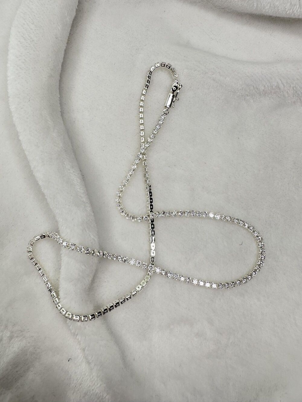 Luv AJ x Alyssa Lynch Tennis Necklace Silver Tone Crystal Chain with Pouch New